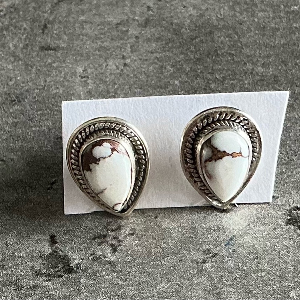 Silver and White Teardrop Earrings